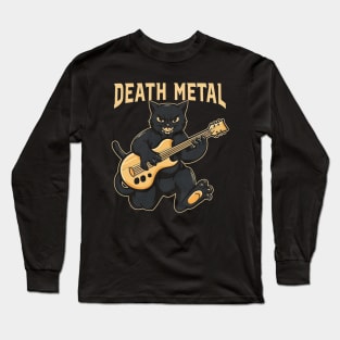 Death Metal Satanic Baphomet Cat playing guitar Long Sleeve T-Shirt